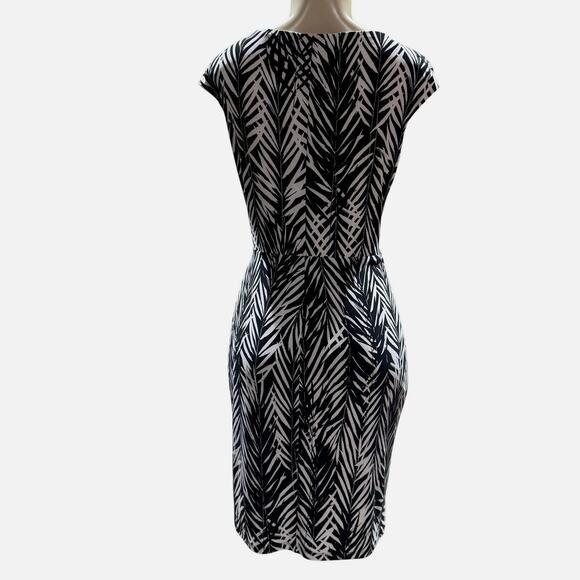 Ralph Lauren Joss Abstract Leaf Print Black White Midi Jersey Knit Dress Size 8 - Picture 4 of 9